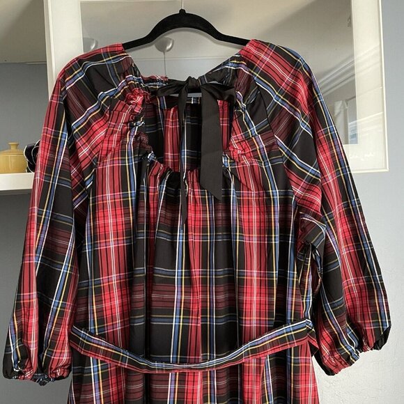 Draper James RSVP Plaid Bow Back 3/4 Sleeve Dress - Picture 6 of 10